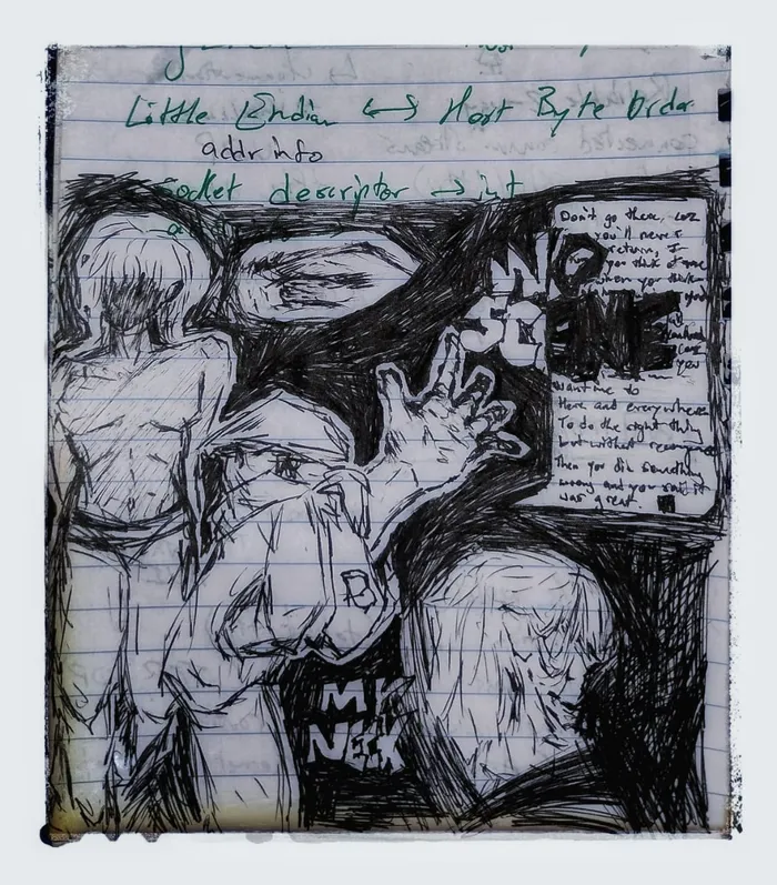 Woman and traveller drawing